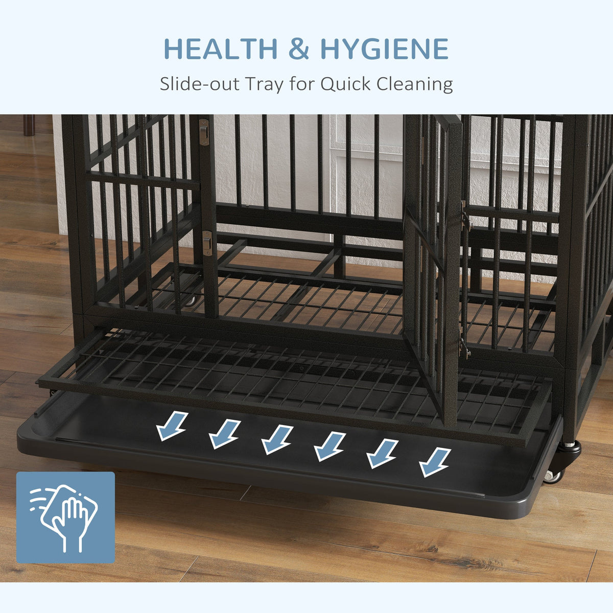 36" Heavy Duty Dog Crate Metal Cage Kennel with Lockable Wheels, Double Door and Removable Tray, Gray