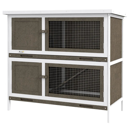 PawHut Wooden Bunny Hutch With Ramp, Indoor Outdoor, Brown