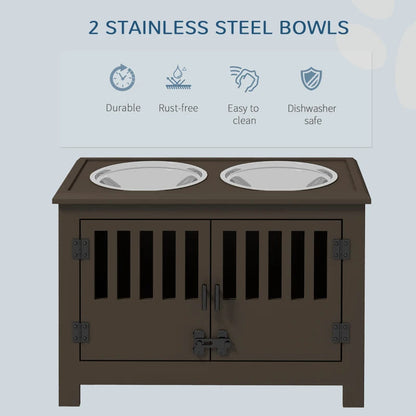 PawHut Dog Food Storage Cabinet With Bowls & Dog Feeding Station, Espresso