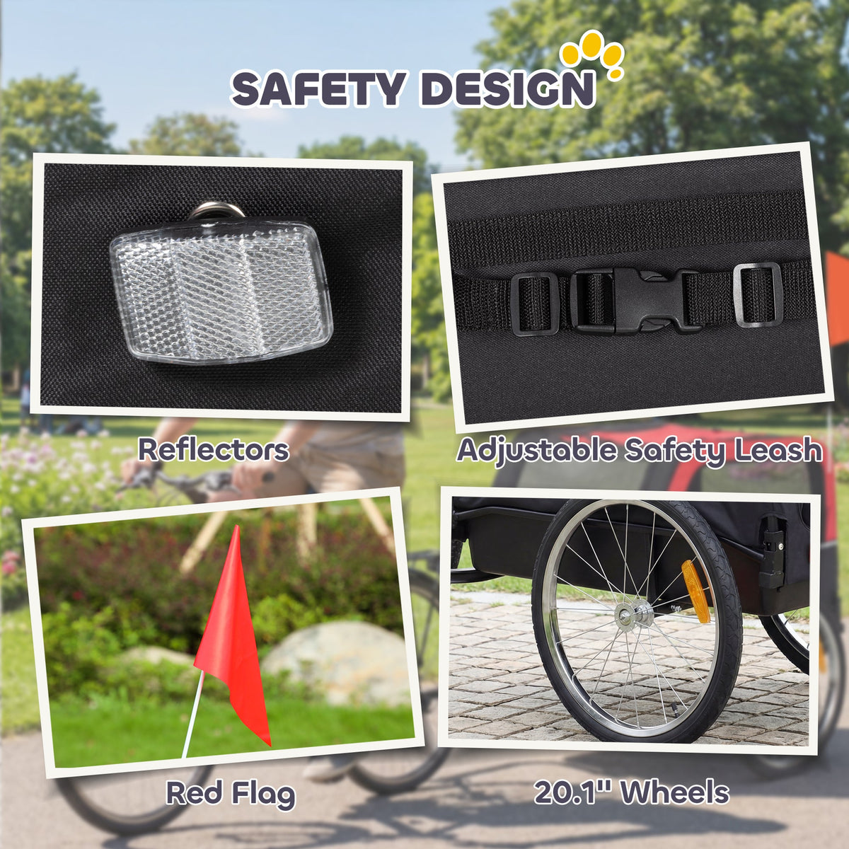 Dog Bike Trailer, Pet Cart Bicycle Carrier with 20" Air Tires, Quick-Release Wheels, Reflectors, Flag