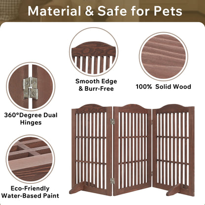 Wooden Freestanding Foldable Pet Gate for Dogs, 30 inch 3 Panels Step Over Fence, Dog Gate for The House, Doorway,