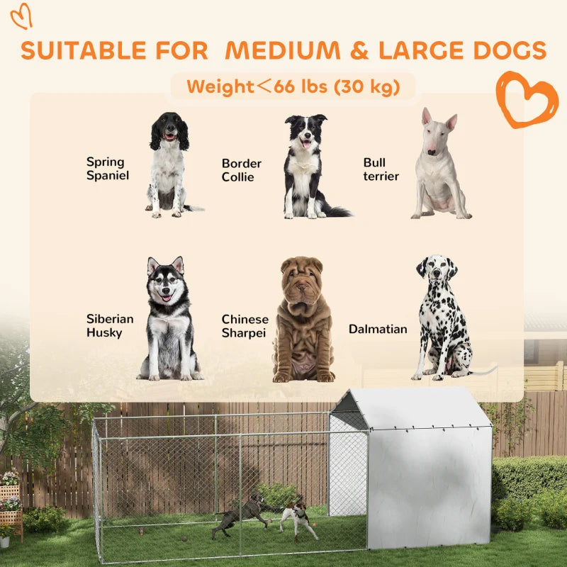 Galvanized Chain Link Large Outdoor Dog Kennel With Waterproof & UV-Resistant Cover, For M&L Dogs, 19.7' X 7.5' X 7.5',Multiple Packages