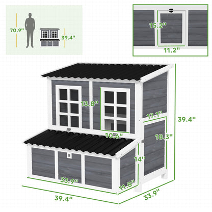 Wooden Chicken Coop with Nesting Box, Pull-Out Tray, Waterproof Roof, 39" Chicken House for 2-4 Chickens, Rabbits