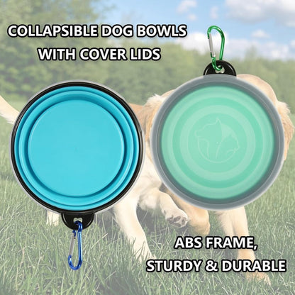 Collapsible Bowl With Cover Lids,2 Pack Dog Travel Bowls Portable Foldable Cat Water Dish Bowl For Pets Walking Parking Camping