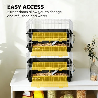 PawHut 2-Tier Small Animal Cage With 2 Doors, Trays, Dish, Bottle, And Ramp For Bunny, Ferret, Chinchilla, Black