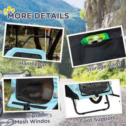 2-in-1 Dog Bike Trailer Pet Stroller Carrier For Large Dogs With Hitch, Quick-release Wheels, Foot Support, Pet Bicycle Cart Wagon Cargo For Travel, Blue