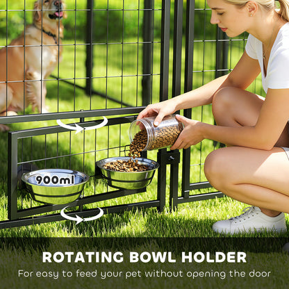 8 x 4 x 6 Outdoor Dog Kennel, Dog Kennel Outside Run with 360° Rotating Bowls, Waterproof & UV Resistant Cover