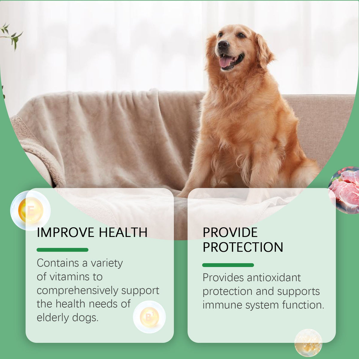 Senior Dog Vitamin Tablets, Multivitamin Supplement For Older Dogs, Support Immunity, Eyes, Skin & Bone Health, 80 Chewable Tablets