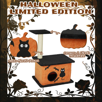 33inch Halloween Cat Tree, Cat Tower Cat Tree For Indoor Cats With Spacious Cat Condo, Large Platform, Sisal Scratching Post, Orange & Black