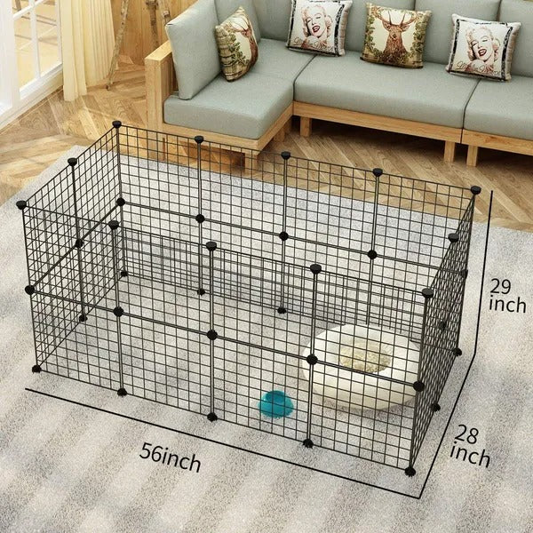 Pet Playpen, Small Animal Cage Indoor Portable Metal Wire Yard Fence For Small Animals, Guinea Pigs, Rabbits Kennel Crate Fence Tent Black 24pcs