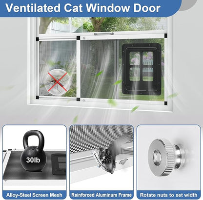 Adjustable Window Screen for Cats, Expandable Pet Screen Door, |Stainless Steel Mesh + Aluminum Frame| Cat Door for Window Insert, Replacement Window Screens with Frame,(15" H x 22" - 22.8" W)