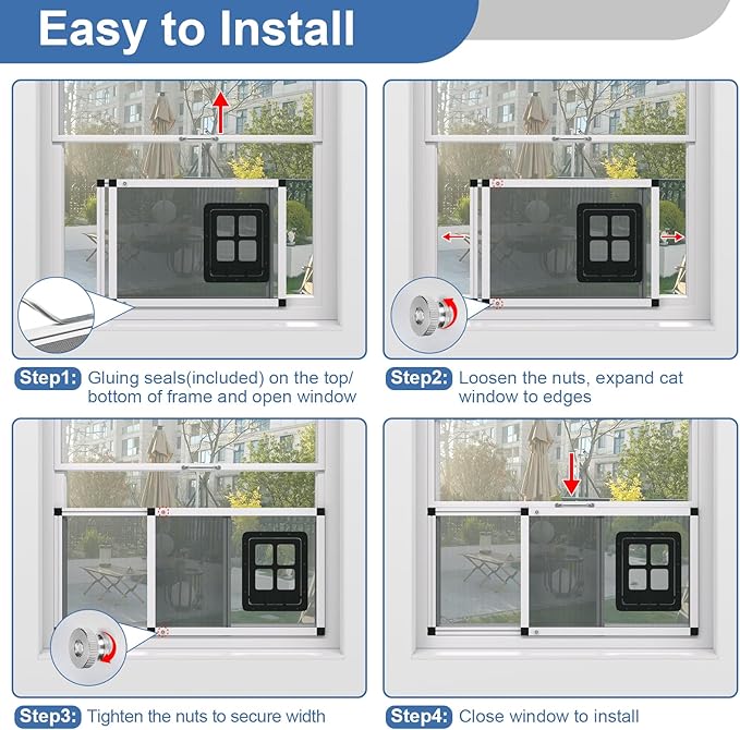 Adjustable Window Screen for Cats, Expandable Pet Screen Door, |Stainless Steel Mesh + Aluminum Frame| Cat Door for Window Insert, Replacement Window Screens with Frame,(15" H x 22" - 22.8" W)