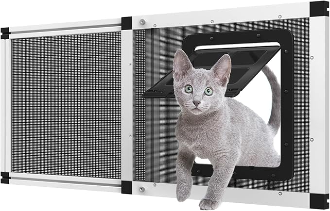 Adjustable Window Screen for Cats, Expandable Pet Screen Door, |Stainless Steel Mesh + Aluminum Frame| Cat Door for Window Insert, Replacement Window Screens with Frame,(15" H x 22" - 22.8" W)