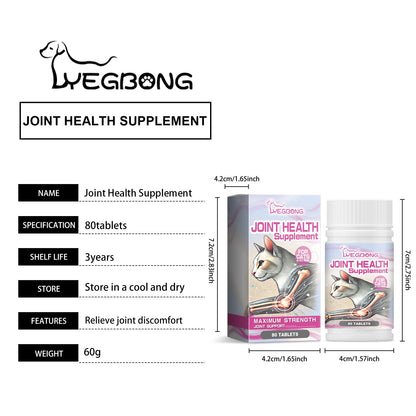 Cat Joint Health Support Tablets, Glucosamine Joint Supplement For All Breeds & Sizes Cats, 80 Count Joint Care Chewable Tablets To Relieve Joint Discomfort