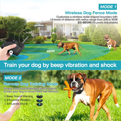 2 In 1 Wireless Electric Dog Fence Waterproof Pet Shock Boundary Containment System Electric Training Collar With 2 Receiver Collars For Small Medium Large Dogs