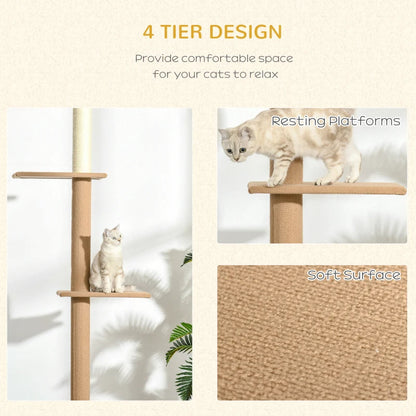 Floor-to-Ceiling Cat Tree Cat Climbing Tower With Sisal-Covered Scratching Posts Natural Cat Tree Activity Center For Kittens Cat Tower Furniture