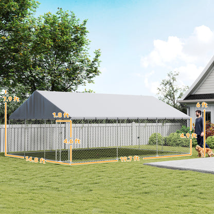 Heavy Duty Outdoor Dog Kennel with Waterproof Roof, 2 Secure Latches, Chain Link Dog Run for Backyard, 20 x 15 x 8