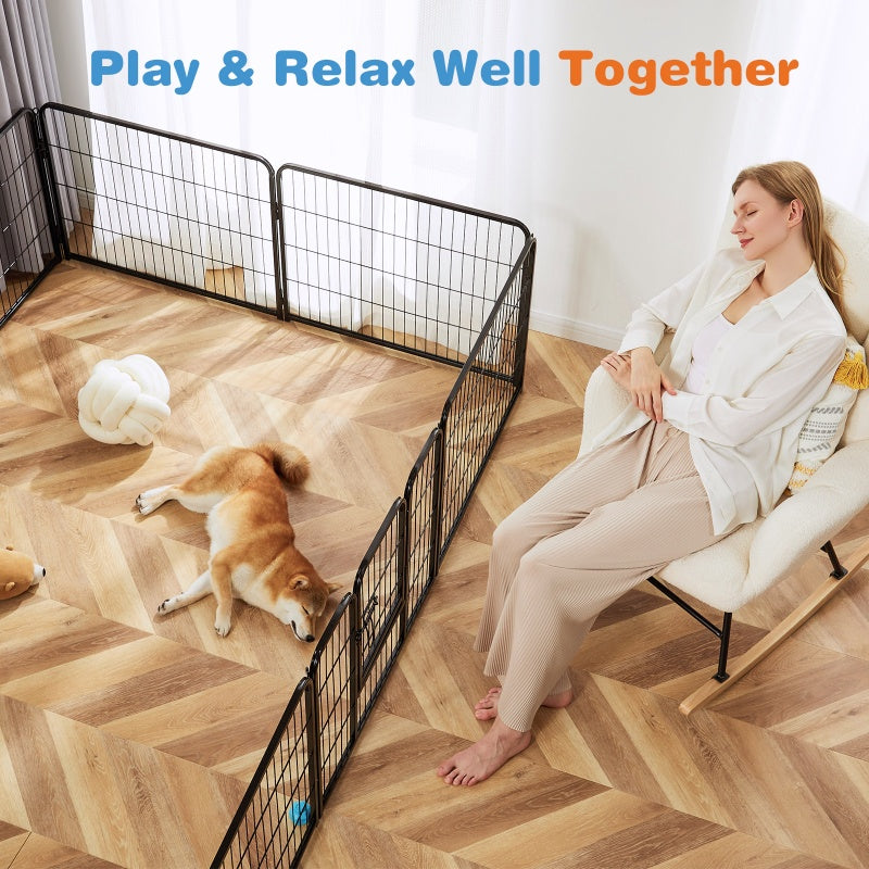 Dog Playpen Indoor Fence Height Metal Exercise Pen With Door Small Puppy Medium Large Dogs Animal Pet For Outdoor, Garden, Yard