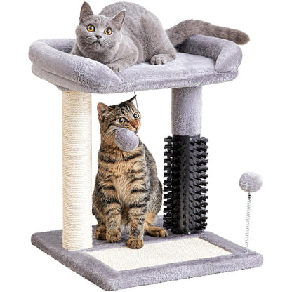 Small 4-in-1 Cat Tree Tower With Self-grooming Brush And Natural Sisal Scratching Post, Soft Plush Cat Bed And Hanging Ball, Suitable For Indoor Kittens