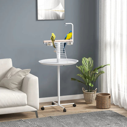 PawHut Bird Stand With Wheels, Perches, Feed Bowls, Round Tray For Parrot