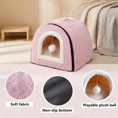 Cat Bed For Indoor Cats Foldable Cat Cave Anti-Slip Water-Resistant Bottom Cat Houses For Indoor Cats Or Small Dogs Kitten Tent
