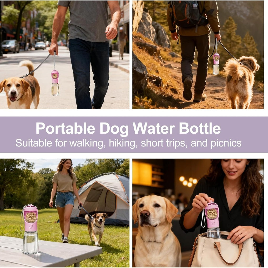 Portable Dog Water Bottle With Food Container, Drinking Bottle For Travel 2 In 1 Dog Water Bowl, Leak Proof Pet Water Dispenser, BPA Free, Puppy Essentials, For Walking Hiking
