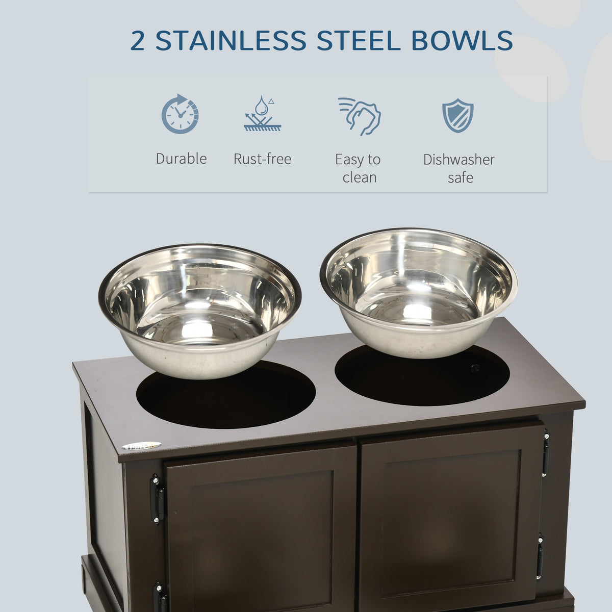 Elevated Dog Bowls with Storage, Two Stainless Steel Bowls for Large Dogs, Coffee