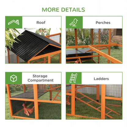 Wooden Chicken Coop Run for 6 - 10 Chickens, Hen House Add-On with Storage, Perches, 141.75" x 48" x 61", Orange