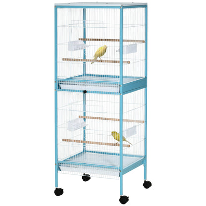 55" 2 In 1 Bird Cage Aviary Parakeet House for finches, budgies with Wheels, Light Blue