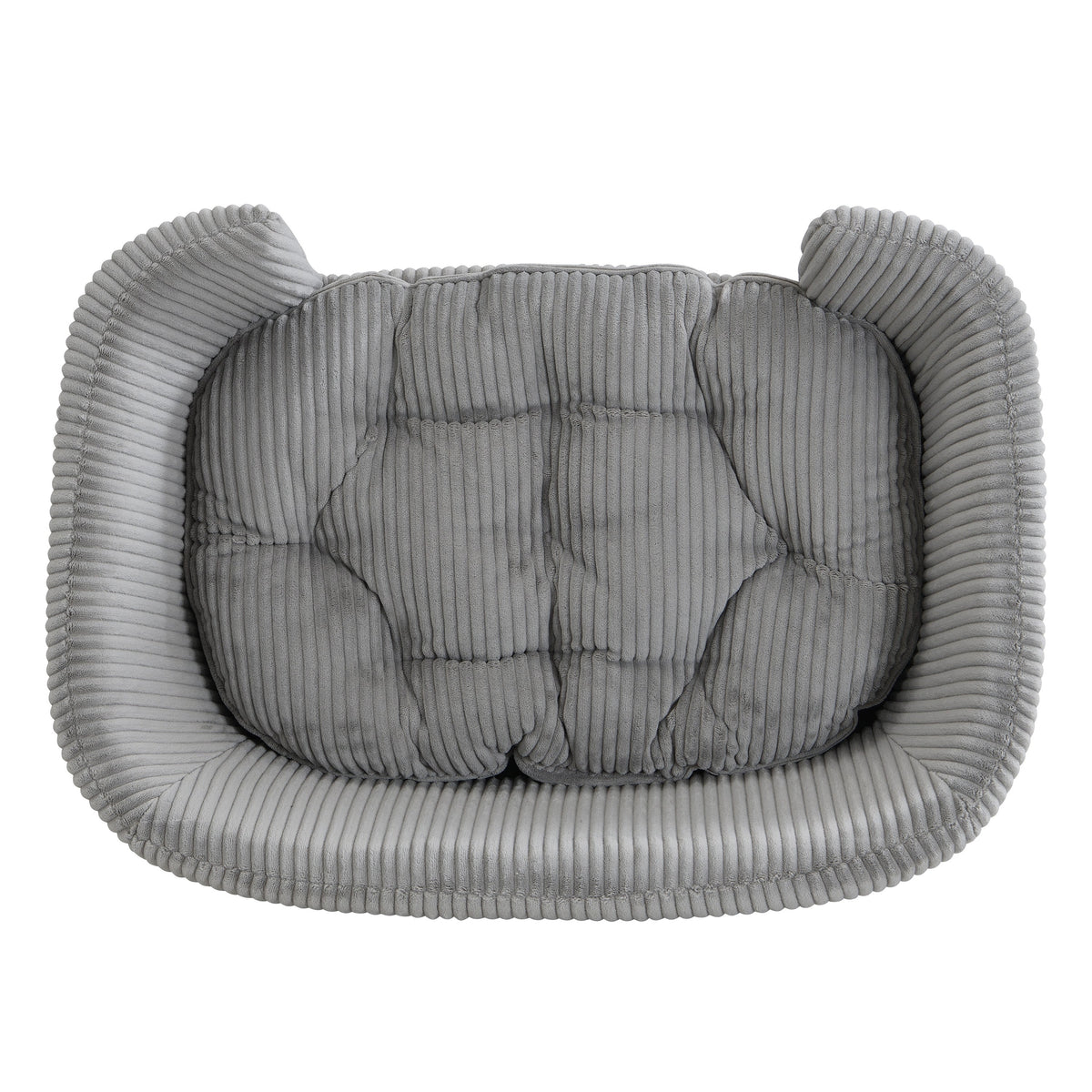 Elevated Dog Bed Frame for Small Dog, Corduroy Pet Couch Bed with Rubber Wood Legs and Supportive Foam, Grey, Easy Assembly