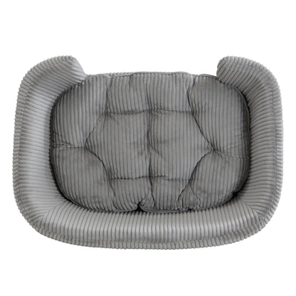 Elevated Dog Bed Frame for Small Dog, Corduroy Pet Couch Bed with Rubber Wood Legs and Supportive Foam, Grey, Easy Assembly