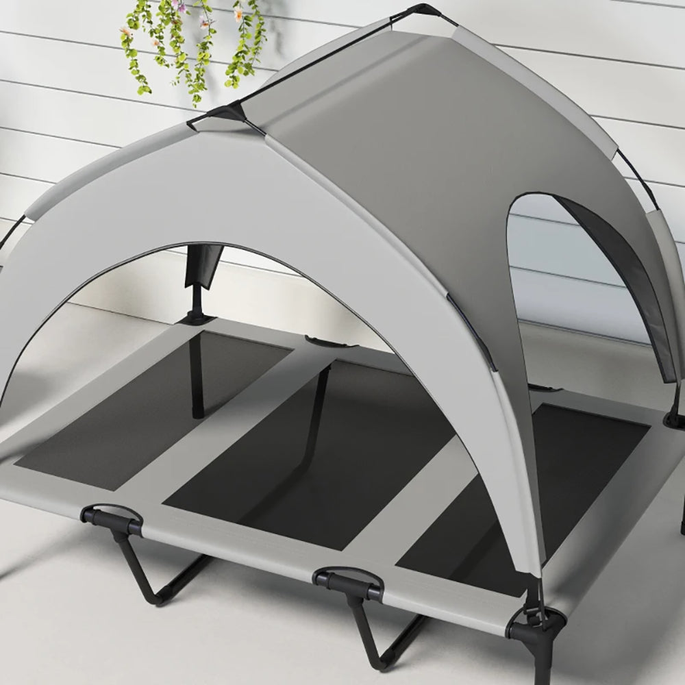 Elevated Dog Bed With Canopy, Raised Outdoor Pet Bed For Camping With Washable Breathable Mesh