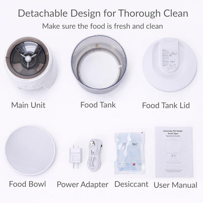 Waithem Wi-Fi Automatic Cat Feeder, Timed Dry Food Dispenser, App-Programmable Portion Control, Up To 10 Meals Per Day, Dual Power Supply, Suitable For Cats And Small Dogs