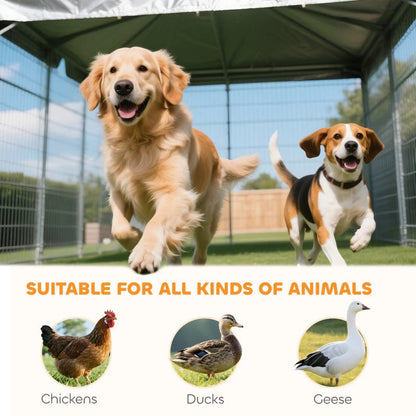Galvanized Chain Link Large Outdoor Dog Kennel With Waterproof & UV-Resistant Cover, For M&L Dogs, 19.7' X 7.5' X 7.5',Multiple Packages