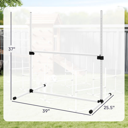 6 Piece Dog Agility Set with Adjustable Height Jump Bars, Carry Bag, Displacing Top Bar, White