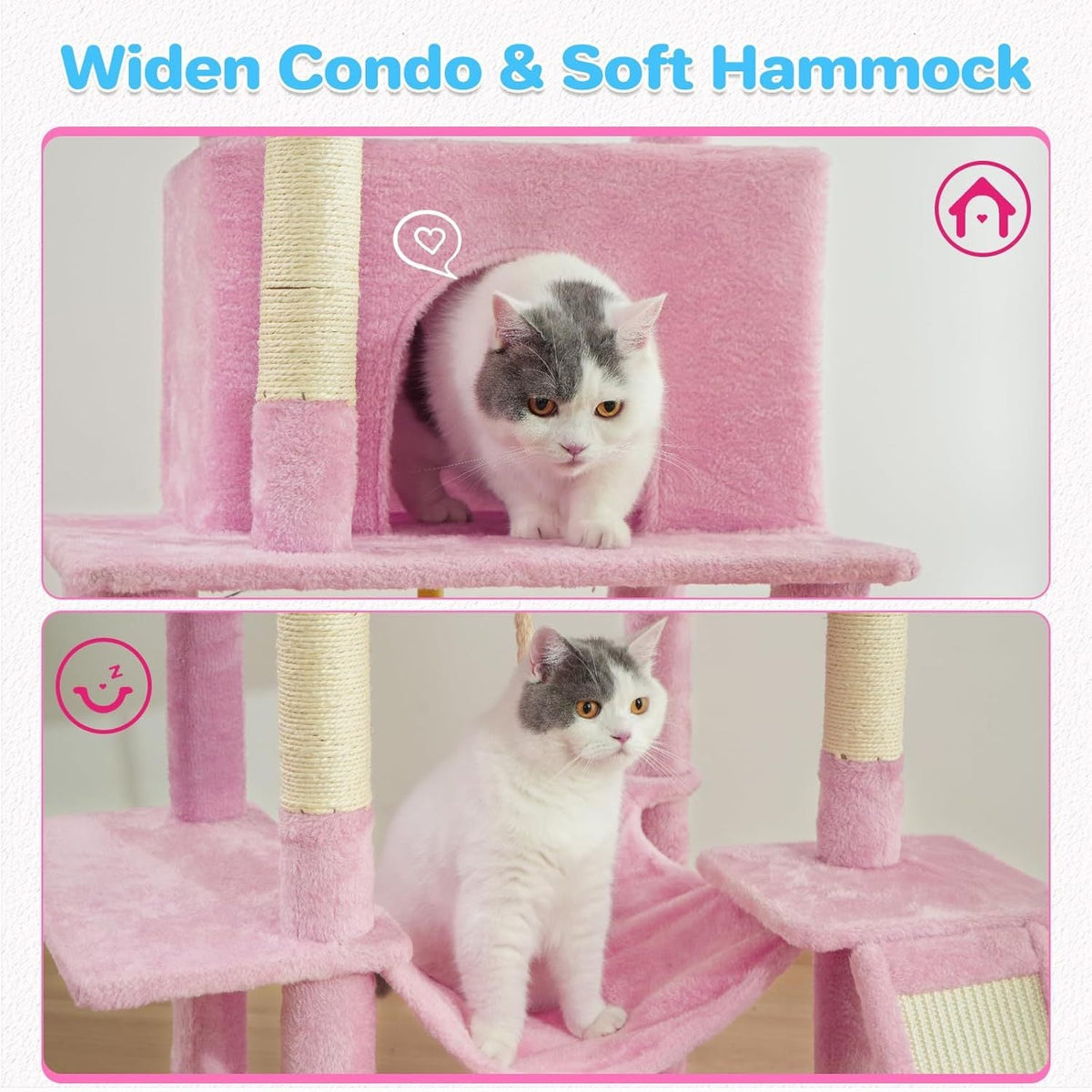 ABCPET 63-inch Multi-level Cat Climbing Frame, Indoor Cat Sisal Scratch Post, Cat Bed, Hammock, Hanging Ball, Extension Platform,Self-pickup Only