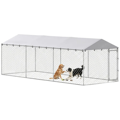 20' X 7.5' X 6.5' Dog Kennel Outdoor For Small Medium Large Dogs With Waterproof Roof, SilverMultiple Packages