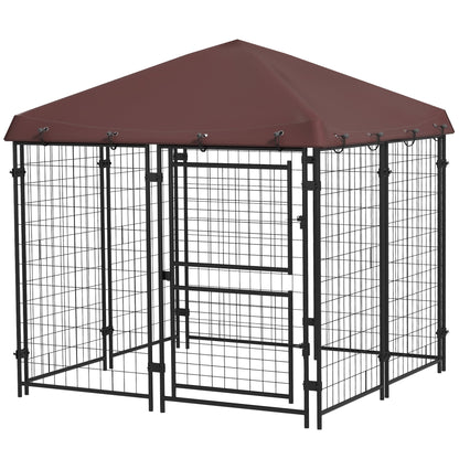 4.6 x 4.6 x 5 Dog Kennel Outdoor with Waterproof Canopy, Large Door