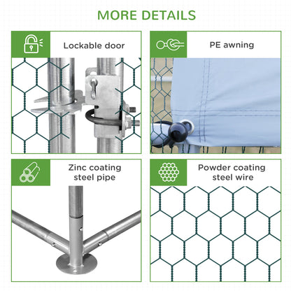 Large Chicken Coop Metal Chicken Run with Waterproof and Anti-UV Cover, Spire Shaped Walk in Fence Cage Hen House for Outdoor and Yard Farm Use, 1" Tube Diameter, 9.8 x 6.6 x 6.6