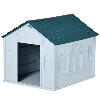 PawHut Plastic Dog House For Medium And Small Dogs, Water Resistant Puppy Shelter Indoor Outdoor With Door, Easy To Assemble, Blue