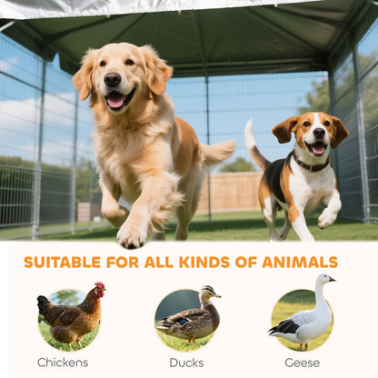 5.9 x 5.9 x 6 Outdoor Dog Kennel with Roof, Rotating & 4-Level Adjustable Bowls