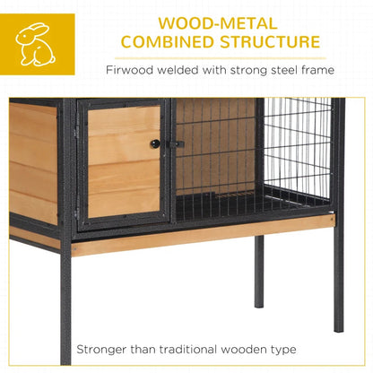 PawHut Rabbit Hutch Elevated Bunny Cage Small Animal Habitat With Metal Frame, No Leak Tray, Metal Wire Pan, Openable Water-Resistant Asphalt Roof For Rabbits, Chickens, Ducks, IndoorOutdoor Natural