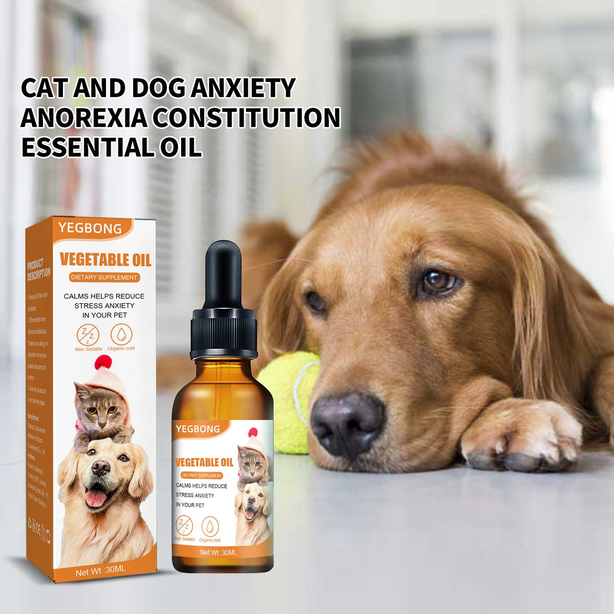 Pet Calming Hemp Oil For Dogs & Cats, Natural Anxiety Relief Supplement, Improve Appetite & Support Pet Health, 30ml