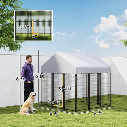 Outdoor Dog Kennel with Roof, 6 x 6 x 6 Heavy Duty Welded Wire Dog Playpen Enclosure with Escape-proof Lock