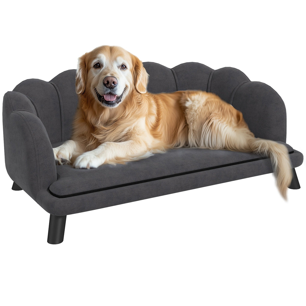 Pearl Design Pet Sofa for Medium and Large Sized Dogs, Pet Bed with Cushion and Solid Wood Legs, Charcoal Gray