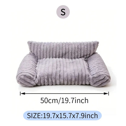 Cute Cat Couch For Pets - Fluffy Cat Beds With Premium Soft Corduroy Fleece, Fuzzy Cats Beds For Indoor Cats With Removable Washable Cover, Supportive Pet Sofa
