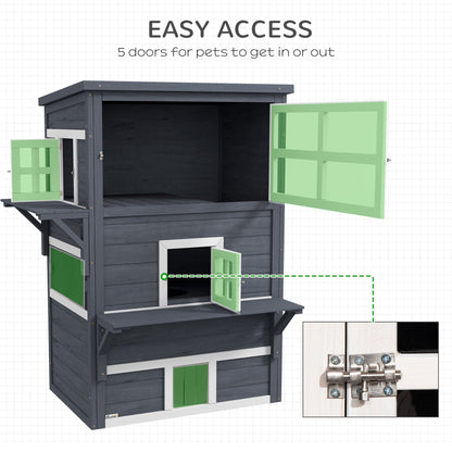 Cat House, Outdoor 3-Tier Kitty Shelter, Weather Resistant, w/ Escape Door