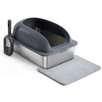 Stainless Steel Cat Litter Box With Lid, Large Cat Litter Box For Big Cats, Scoop And Mat Included