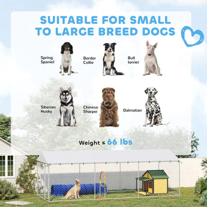 20' X 7.5' X 6.5' Dog Kennel Outdoor For Small Medium Large Dogs With Waterproof Roof, SilverMultiple Packages