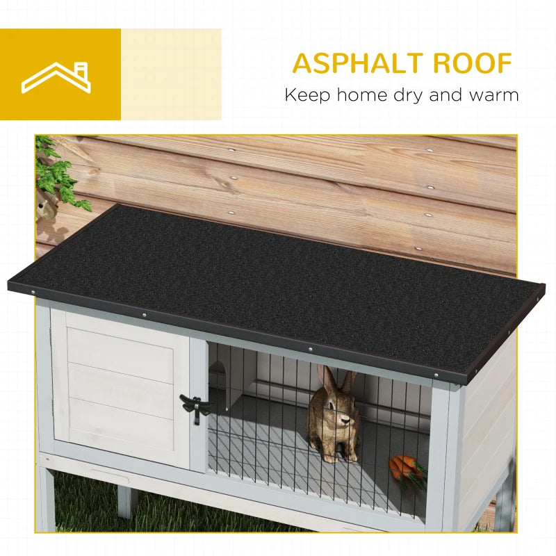 Elevated Rabbit Hutch, Wooden Bunny Cage With Hinged Asphalt Roof And Removable Tray, For IndoorOutdoor, Gray